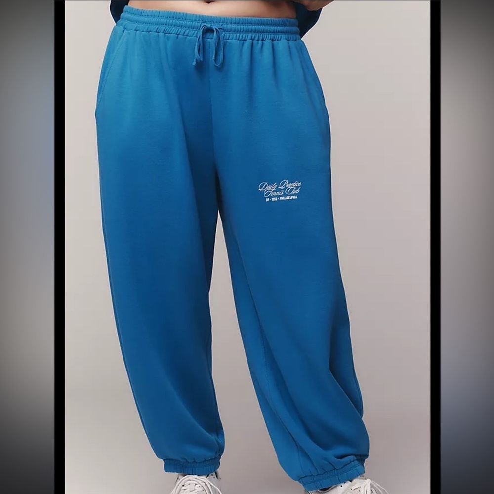 Anthropologie Women’s Daily Practice Blue Cotton Blend Graphic Joggers NWT